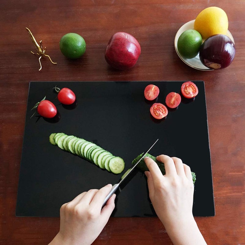 VASUHOME Glass Cutting Board, 16 * 12 inch Set of 1 Tempered Glass Cutting Board, Decorative Square Place Mat for Kitchen, Scratch, Heat, Shatter Resistant Cutting Mat, Silk Screen Black - Image 3
